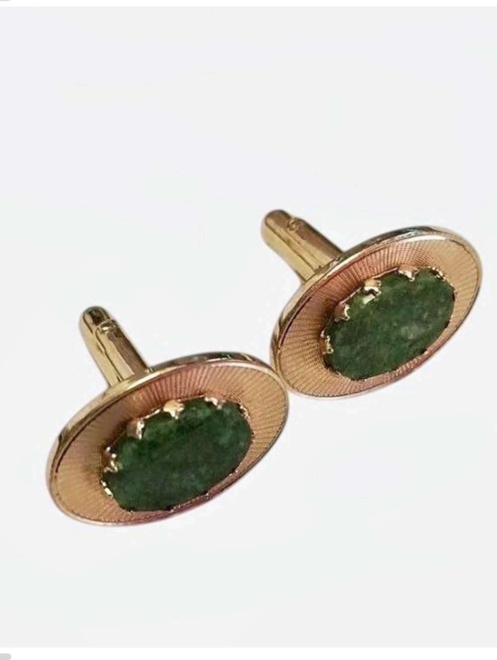 Gold-Tone Men's Cufflinks with Jade Stone Inset‎